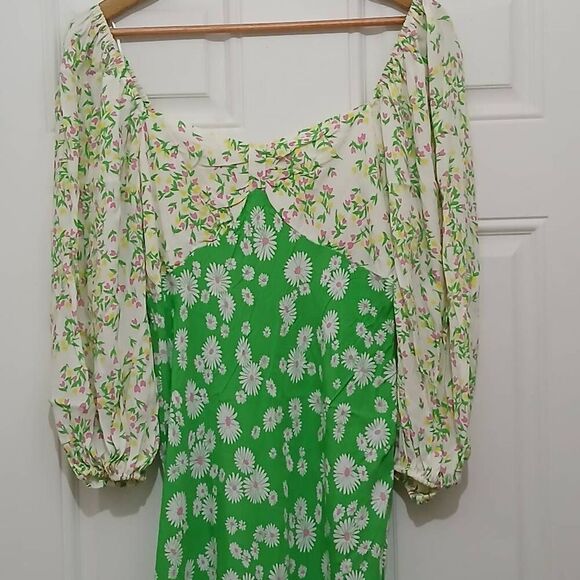 Rixo womens size 8 long maxi boho sweetheart green floral dress beach - Picture 4 of 8